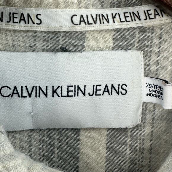 Calvin Klein Flannel Shirt Mens XS Creme Gray Cabincore Grunge Campcore Outdoor - Picture 5 of 5